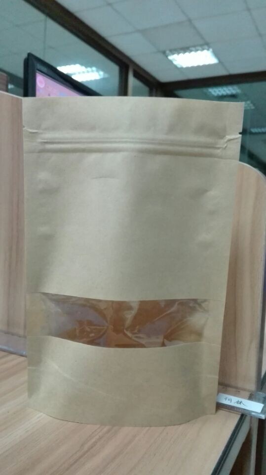 Ziplock Stand Up کیسه های سفارشی Kraft Paper بسته بندی مواد غذایی با پنجره مستطیل