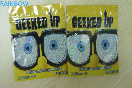 Ziplock بسته بندی لوازم آرایشی و بهداشتی گیاهی 4g پلاستیک لیزری پلاستیکی GEEKED UP زرد