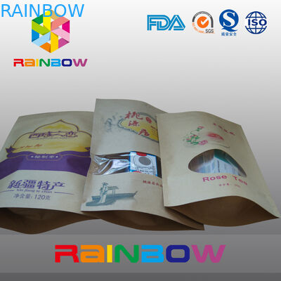 کیسه کاغذ کرافت کاغذ کاسمیتی درجه مواد غذایی / کیسه Ziplock با پنجره