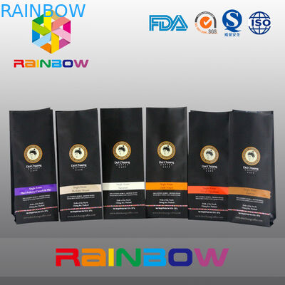 سیاه سفارشی چاپ شده Bottom Gusset کیسه، کیسه های پلاستیکی قهوه با زیپ / شیر