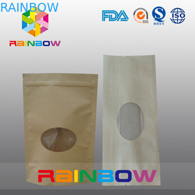 Doypack کرافت قهوه ای کیسه های بسته بندی چای با پنجره بیضی جلو