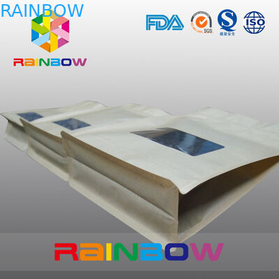 بلوک پایین کاغذ کرافت قهوه باقلا سبد بسته بندی با زیپ و Win Win