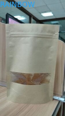 Ziplock Stand Up کیسه های سفارشی Kraft Paper بسته بندی مواد غذایی با پنجره مستطیل