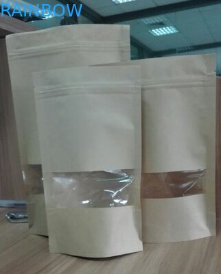 کیسه های هدیه غذا ایستاده کیسه های کاغذی سفارشی با پنجره های روشن Ziplock قابل تعویض