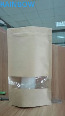 کیسه Kraft Mylar Ziplock سفارشی کیسه کاغذ با پنجره مستطیل شکل