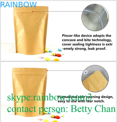 تبلیغاتی کیسه های کاغذی Brown Kraft با پنجره / Doypack کیسه های چای داغ قابل انعطاف