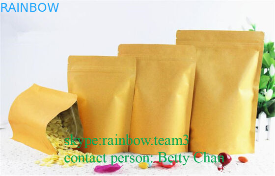 تبلیغاتی کیسه های کاغذی Brown Kraft با پنجره / Doypack کیسه های چای داغ قابل انعطاف