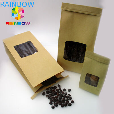 کاغذ سفارشی فویل کاغذی کرافت کشیده شده کیسه کیسه ای با پنجره پاک برای قهوه لوبیا