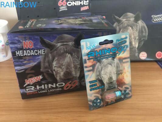قرص های تقویتی مردانه Rhino گرم و بسته بندی کارت و جعبه نمایش با اثر 3D