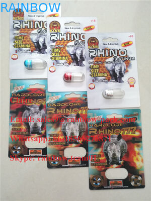 جدیدترین 3D چاپ مردانه تقویت کننده قرص کارت پلاستیکی Rhino 25 / Crazy Rhino 50k بسته بندی تاول زده شده