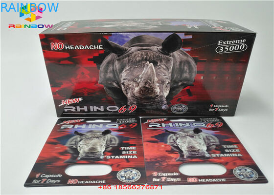 جعبه های بسته بندی قرص های جنسی و جعبه نمایش سه بعدی Stiff Rox قرص کارت قرص کاغذی / کپسول جعبه کاغذ با دو سوراخ