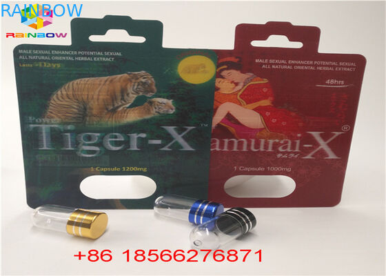 جعبه های بسته بندی قرص های جنسی و جعبه نمایش سه بعدی Stiff Rox قرص کارت قرص کاغذی / کپسول جعبه کاغذ با دو سوراخ