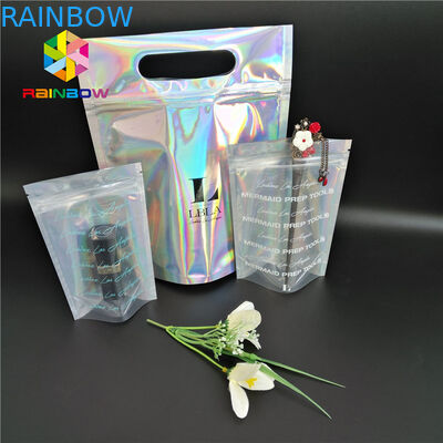 هولوگرام پلاستیکی Mylar Zipper لوازم آرایشی و بهداشتی بسته بندی کیسه CMYK رنگ با پنجره پاک