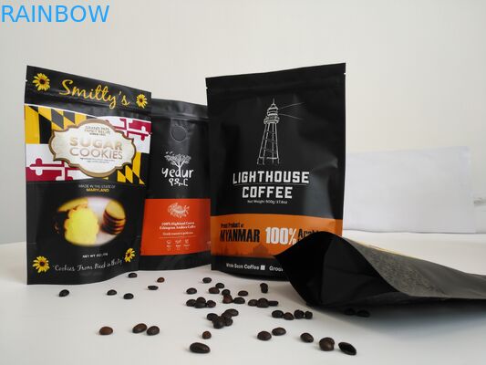 کیسه های فویل آلومینیومی چاپ گراور ، کیسه های قهوه ای ایستاده در بسته های زیپ دار با شیر