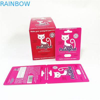 تبلیغات داغ فروش قرص های تقویت کننده کپسول مردانه بسته بندی کارت جعبه چاپ کارت کاغذی Pussycat صورتی