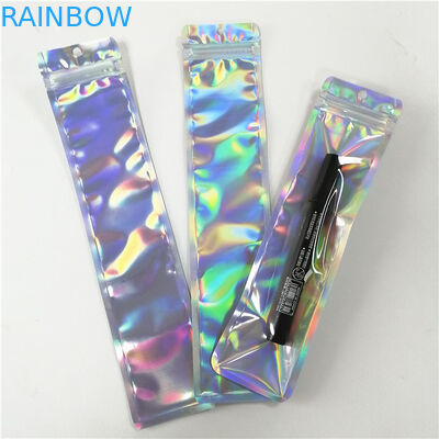 کیسه های تخت پلاستیکی هولوگرام پلاستیکی چاپ شده با زیپ برای بسته بندی قلم ابزار آرایش