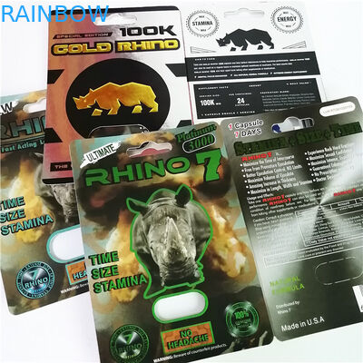 Black Panther / Mamba / Rhino V7 قرص های تقویت کننده مردانه کپسول قدرت جنسی بسته بندی کارت های تاول 3D با جعبه کاغذ