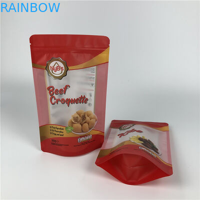 کیک چاپی دیجیتال میان وعده میان وعده تند تند گوشت گاو کیسه زیپ با پنجره ای روشن ایستاده است