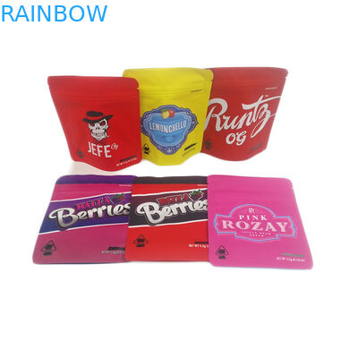 Low MOQ 500pcs نرم لمس بویایی ضد عفونی کننده مواد بسته بندی کیسه کیسه خوراکی مقاوم در برابر کودک 3.5 گرم کوکی ها کیسه Mylar سفارشی