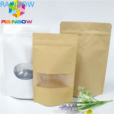 کیسه های کاغذی چاپی سفارشی با کیسه کرافت Ziplock قهوه ای برای قهوه / چای با کیسه بسته بندی پنجره ایستاده