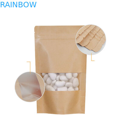 کیسه ایستاده قابل شستشو و زیست تخریب پذیر کاغذی Kraft Ziplock با پنجره