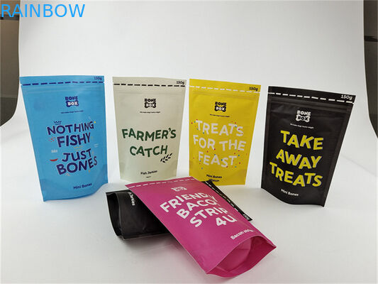 کیسه ایستاده غذای حیوانات خانگی کیسه چاپ شده سفارشی کاغذ بیو کرافت رنگارنگ قابل استفاده مجدد