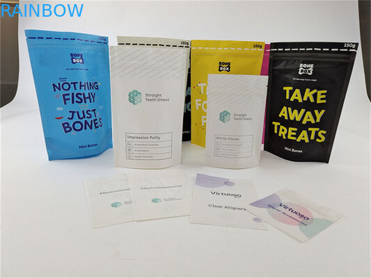 کیسه ایستاده غذای حیوانات خانگی کیسه چاپ شده سفارشی کاغذ بیو کرافت رنگارنگ قابل استفاده مجدد