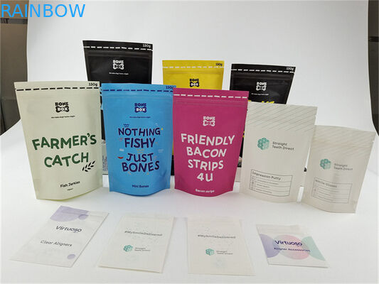 کیسه ایستاده غذای حیوانات خانگی کیسه چاپ شده سفارشی کاغذ بیو کرافت رنگارنگ قابل استفاده مجدد