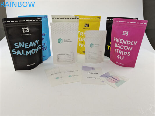 کیسه ایستاده غذای حیوانات خانگی کیسه چاپ شده سفارشی کاغذ بیو کرافت رنگارنگ قابل استفاده مجدد