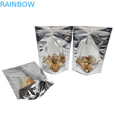 بسته بندی فویل آلومینیومی CMYK Mylar Doypac پنجره شفاف جلو نقره ای پشت پایه قابل آب بندی مجدد