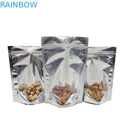 بسته بندی فویل آلومینیومی CMYK Mylar Doypac پنجره شفاف جلو نقره ای پشت پایه قابل آب بندی مجدد