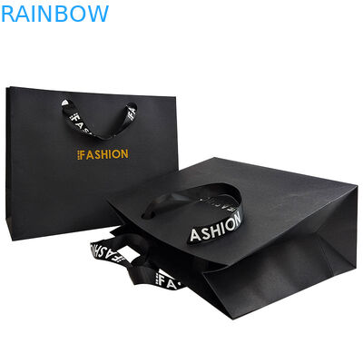 لوگو برند سفارشی کاغذ سیاه لوکس پوشاک بسته بندی هدیه کیسه خرید بسته بندی کاغذ