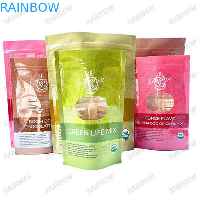 چاپ سفارشی ضد آب کیسه مایلار رنگارنگ درخشنده زیست فرسوده کیسه مواد غذایی بازپوشیده زیپ بسته ایستاده با اشک