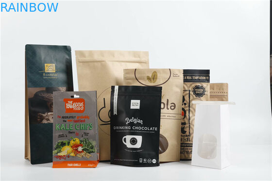 کیسه های بسته بندی کاغذی چاپی کیف های قهوه ای با کف صاف با شیر تخلیه گاز