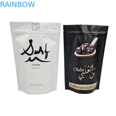 برچسب سفارشی کیسه های پلاستیکی ایستاده با شیر تخلیه گاز 100g 250g کیسه های بسته بندی پلاستیکی دانه قهوه