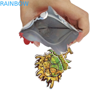 شکل کیسه های مایلار با لوگو سفارشی چاپ شده هولوگرافی نامنظم سیپلاک ضد بوی 3.5g 7g 14g 28g کیسه های میان وعده