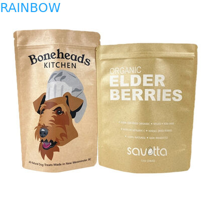 بسته بندی سفارشی مواد غذایی PLA قهوه ای کیسه های کاغذی Kraft برای انگو پودر مواد غذایی حیوانات خانگی خوشمزه بسته بندی قابل خوردن کیسه Mylar با زیپ