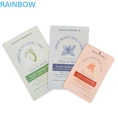 کیسه کاغذی کرافت تجزیه‌پذیر سفید ایستاده با زیپ پلاستیکی بسته‌بندی برای غذای حیوانات خانگی قابل کمپوست