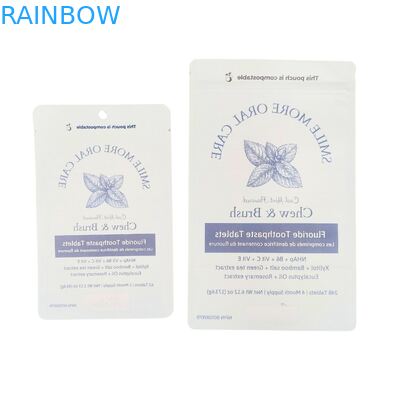 کیسه کاغذی کرافت تجزیه‌پذیر سفید ایستاده با زیپ پلاستیکی بسته‌بندی برای غذای حیوانات خانگی قابل کمپوست