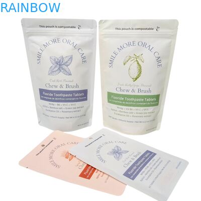 کیسه کاغذی کرافت تجزیه‌پذیر سفید ایستاده با زیپ پلاستیکی بسته‌بندی برای غذای حیوانات خانگی قابل کمپوست