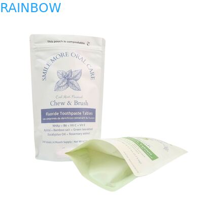 کیسه کاغذی کرافت تجزیه‌پذیر سفید ایستاده با زیپ پلاستیکی بسته‌بندی برای غذای حیوانات خانگی قابل کمپوست