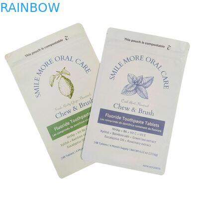 کیسه کاغذی کرافت تجزیه‌پذیر سفید ایستاده با زیپ پلاستیکی بسته‌بندی برای غذای حیوانات خانگی قابل کمپوست