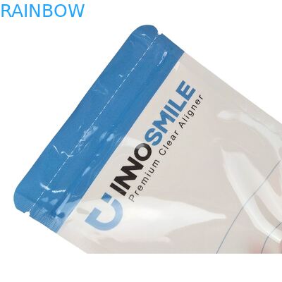 کیسه زیپ سفید قابل تنظیم برای دندان های دندان پاک کننده صاف بسته بندی یک طرف شفاف با مهر گرمایی و تراز لوگو