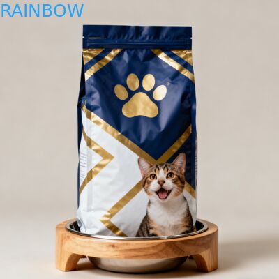 کیسه‌های مایار بسته‌بندی مواد غذایی حیوانات تجزیه‌پذیر سفارشی، کیسه با گاست جانبی، غذای سگ گربه حیوان خانگی، کیسه زیپ‌دار با دریچه
