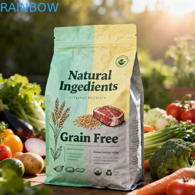 کیسه‌های مایار بسته‌بندی مواد غذایی حیوانات تجزیه‌پذیر سفارشی، کیسه با گاست جانبی، غذای سگ گربه حیوان خانگی، کیسه زیپ‌دار با دریچه