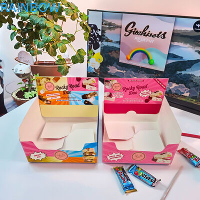 جعبه نمایش کارتونی چاپ شده سفارشی با ضخامت 350g و چاپ گرم برای بسته بندی میان وعده های خرده فروشی