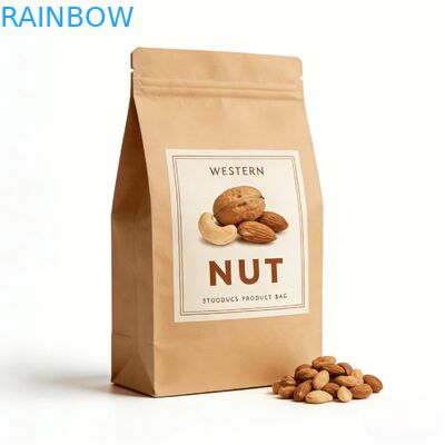 کیسه ایستاده با مهر و موم حرارتی کاغذی کرافت چاپ دیجیتال سفارشی با پنجره برای غذای حیوانات خانگی و تنقلات ضد رطوبت