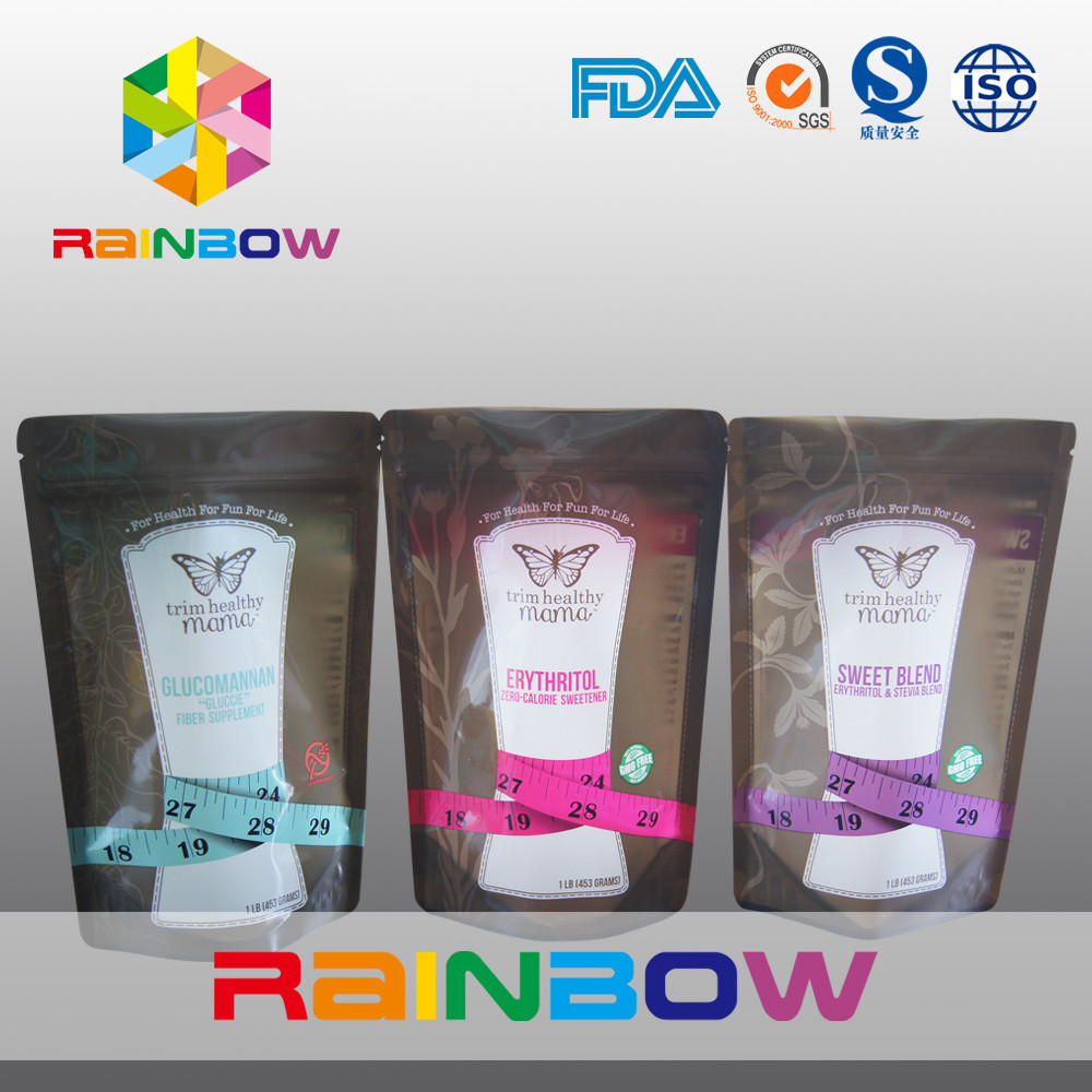 بسته کیسه های اسنک زیپ / بسته بندی مواد غذایی پلاستیکی برای شیرین کننده مساوی