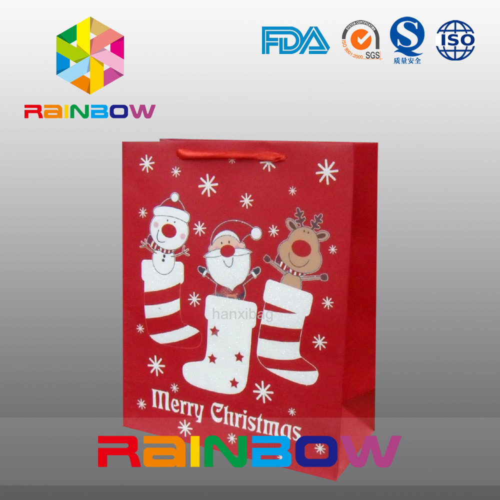 کیسه کاغذ سفارشی قرمز کریسمس کیسه هدیه با طناب قرمز / ناز چاپ شده