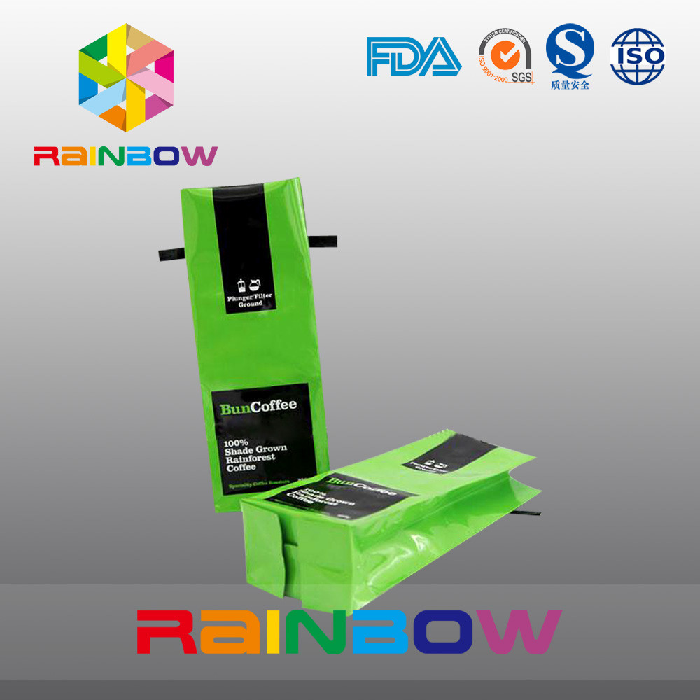 کیسه های براق Side Gusset کیسه های بسته بندی آلومینیوم فویل، قلع سبز قهوه کیف چرم